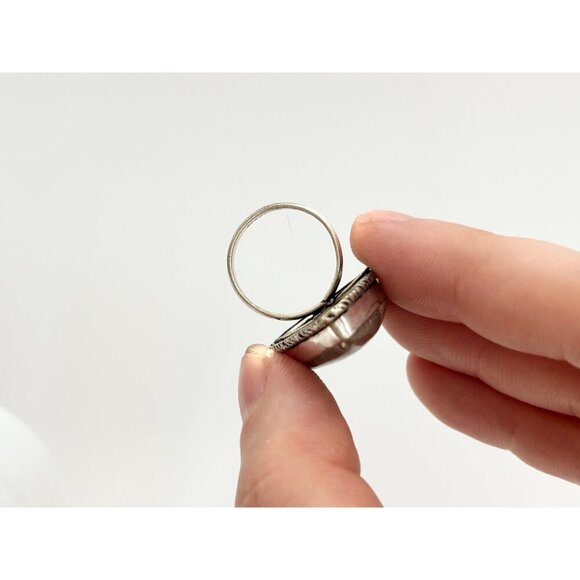 Agate Teardrop Shaped Southwest Style 925 Sterling Silver Vintage Ring - sz 5 - Picture 4 of 9